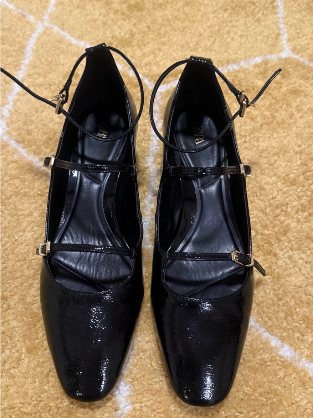 Zara Black Patent Mary Jane Ankle-Strap Heels